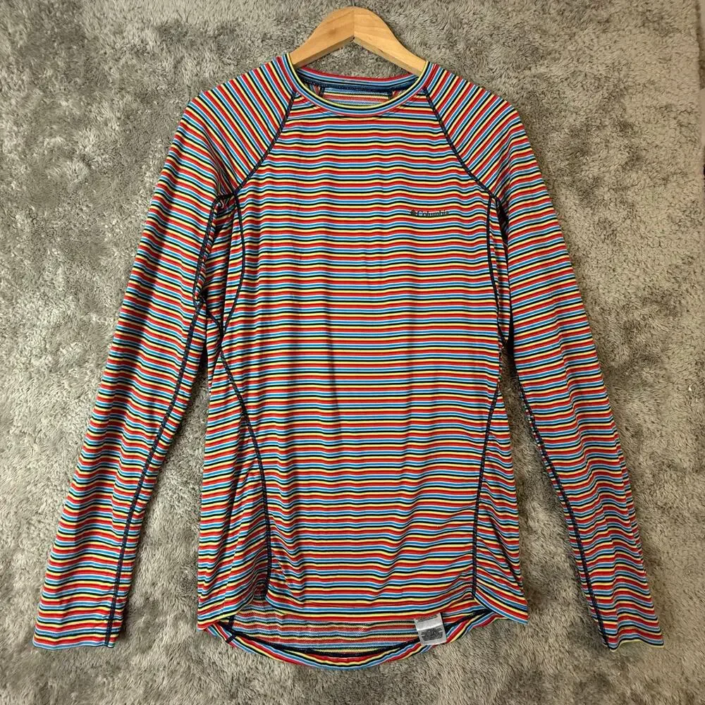 Columbia Men's Baselayer Midweight Long Sleeve Top Shirt Red Multi Stripe L